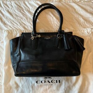 Coach Soft Leather Bag Purse Carryall, Tassels, Iconic Logo Tag, Extra Charms